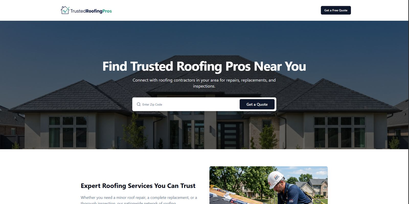 Trusted Roofing Pros website