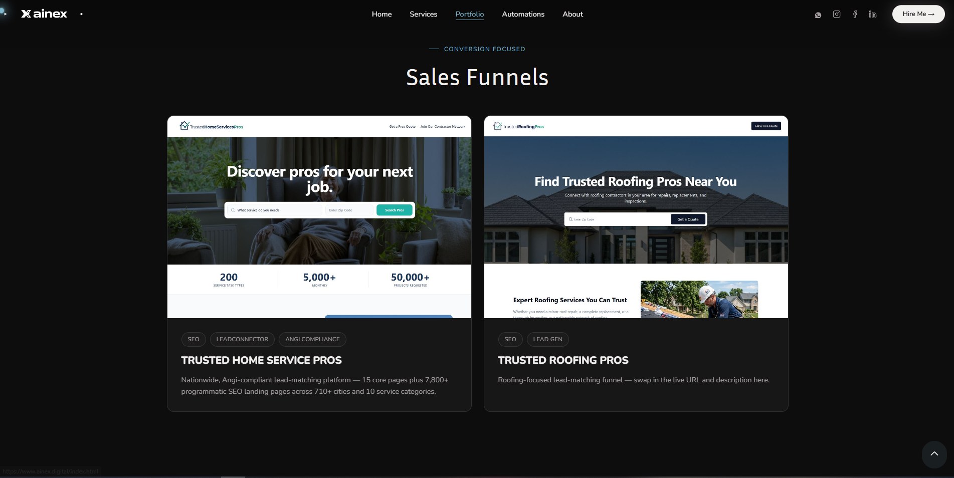 Sales funnels built for Trusted Home Service Pros and Trusted Roofing Pros
