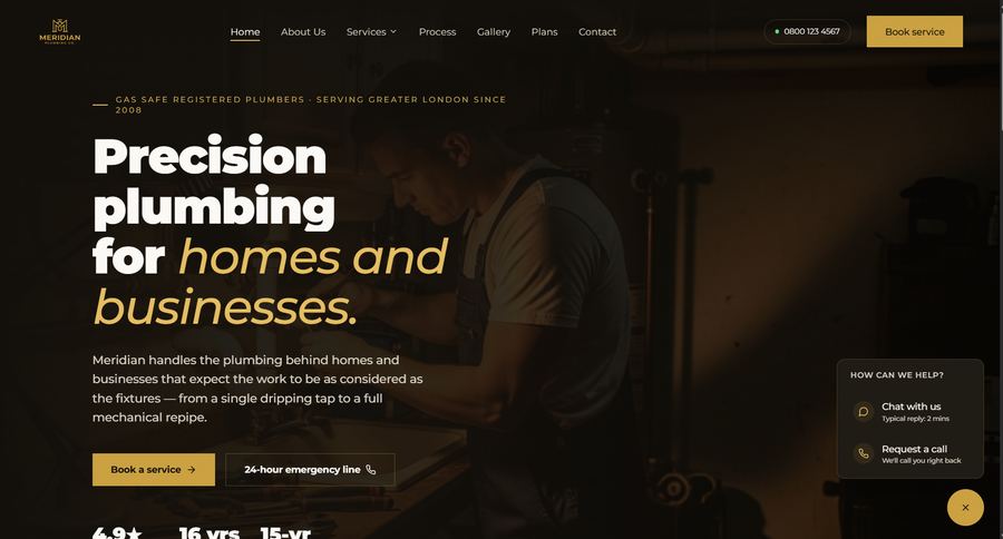 Meridian Plumbing AI voice agent website